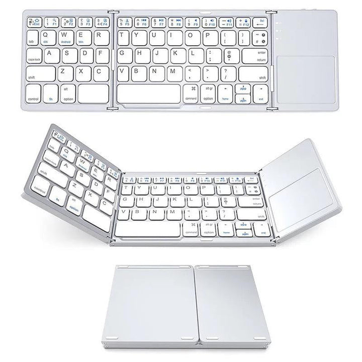 Slim and lightweight tri-fold keyboard, ideal for travel and mobile work, with built-in touchpad