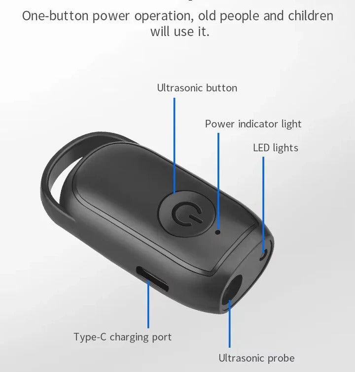 Handheld ultrasonic dog deterrent for jogger safety, pet behavior control & humane animal repulsion.