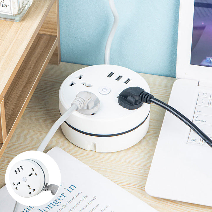 Versatile portable power strip with surge protection and USB charging, essential for international travelers.
