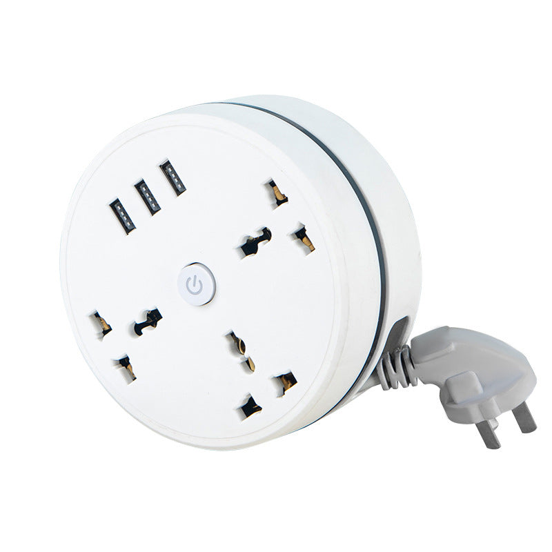 Travel-friendly power strip with USB-A/USB-C, surge protection, and universal outlets for worldwide use.