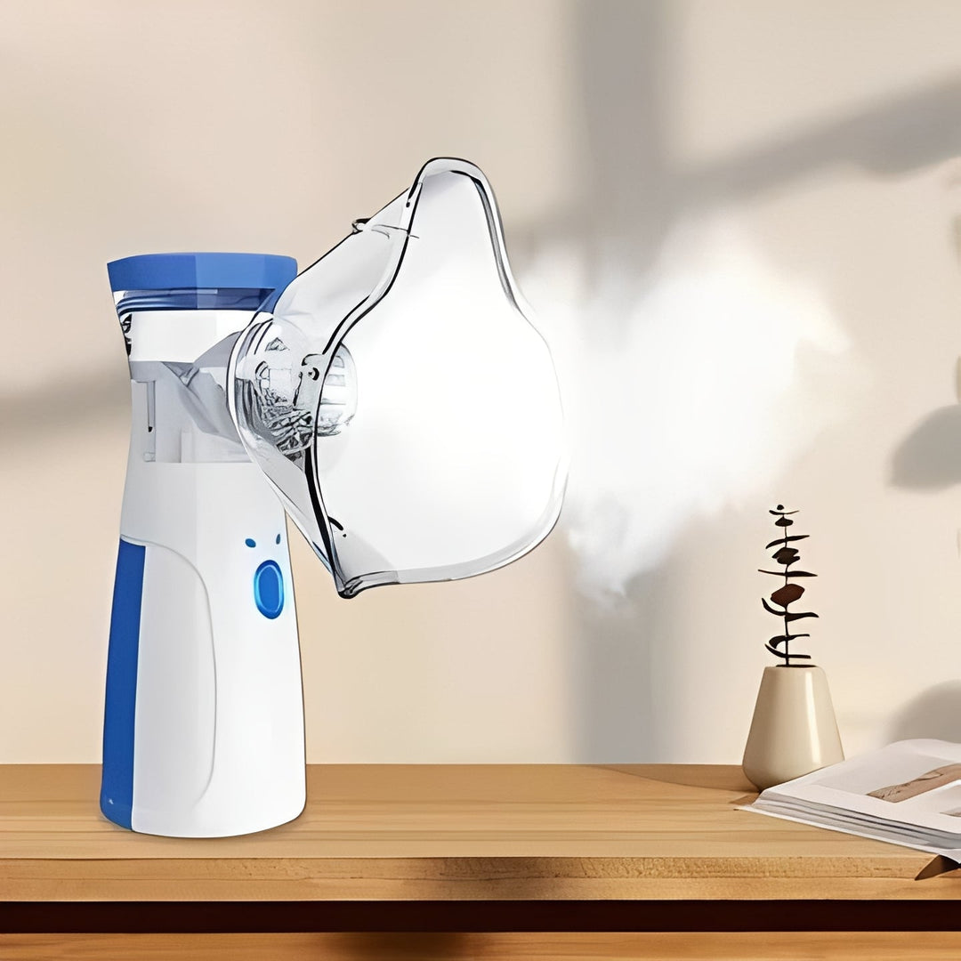 Portable USB nebulizer for asthma & respiratory relief at home or travel.