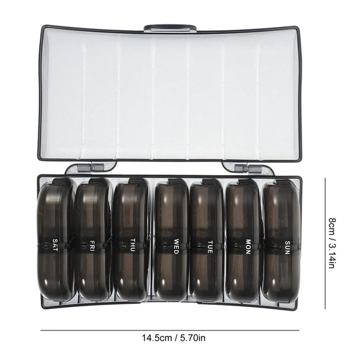 Weekly pill reminder case, perfect for managing daily doses on the go or at home.