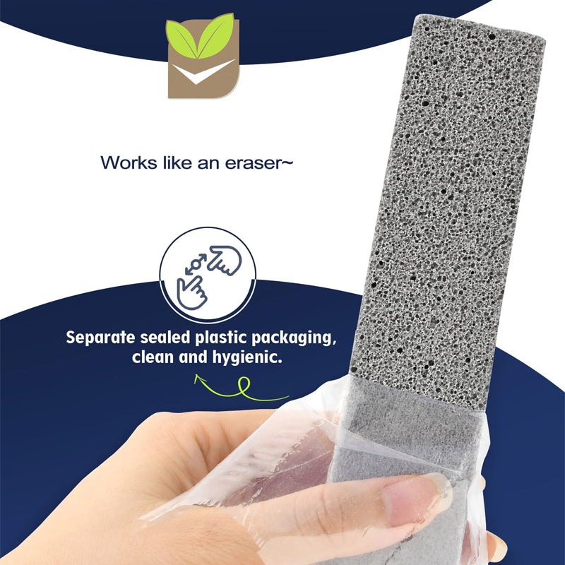 Pumice stone cleaner effectively tackling toilet bowl rings and stubborn bathroom grime.