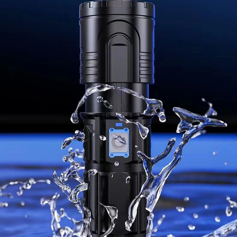 Rechargeable LED flashlight kit, including case & accessories, essential for outdoor & camping