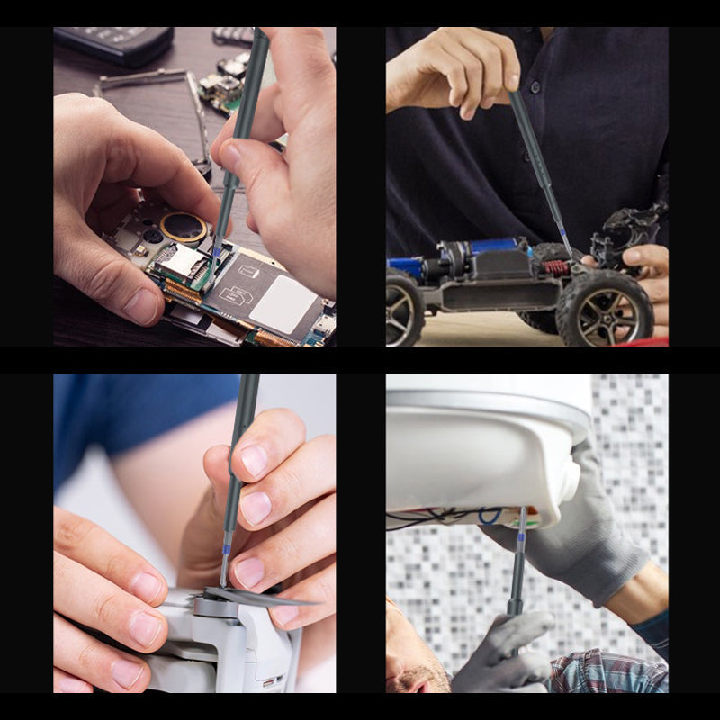 Person using Precision 31-in-1 Screwdriver Set for electronics repair on a smartphone.
