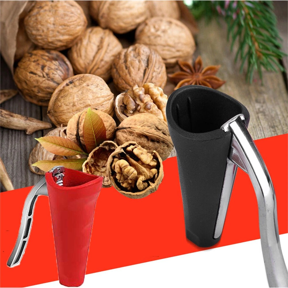 Heavy-duty stainless steel nutcracker for various nuts. Non-slip handles ensure safe & efficient kitchen food prep.