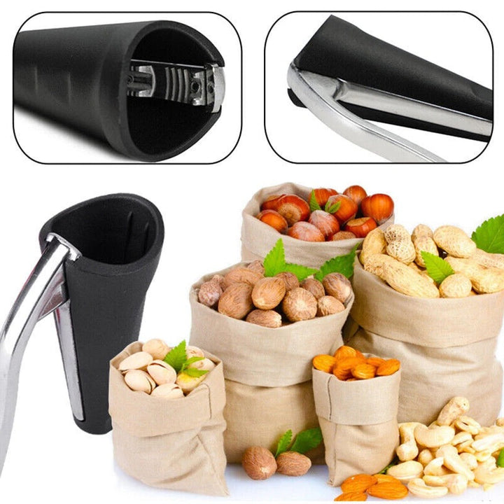 Elegant stainless steel nutcracker, premium kitchen tool with non-slip ergonomic handles for cracking nuts effortlessly.