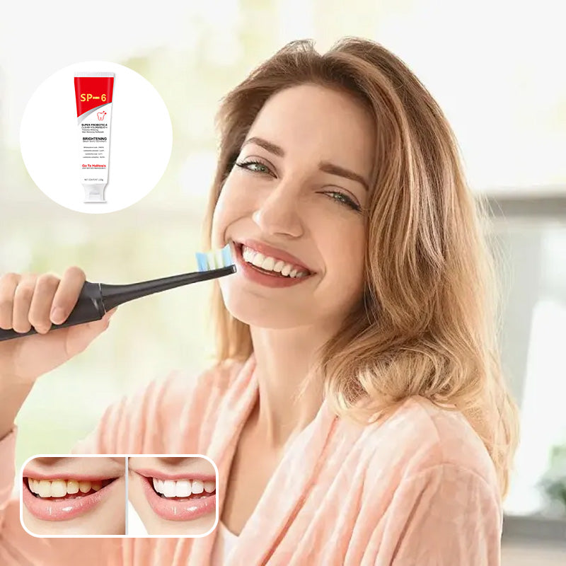 Dental care: probiotic whitening toothpaste, designed to enhance oral health and whiten teeth.