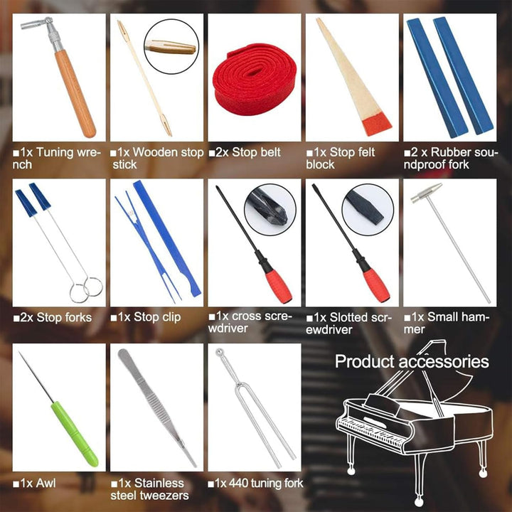 Professional piano tuning hammers, mutes & tools for accurate sound adjustment & instrument maintenance.