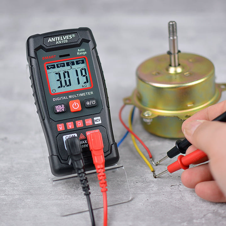 True RMS EBTN digital multimeter for precise electrical testing in electronics and automotive.