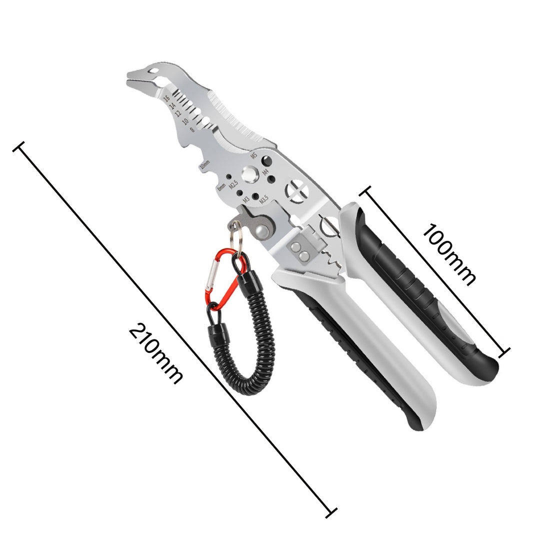Brand new professional elbow wire stripper on a workbench, ready for electrical installation tasks.
