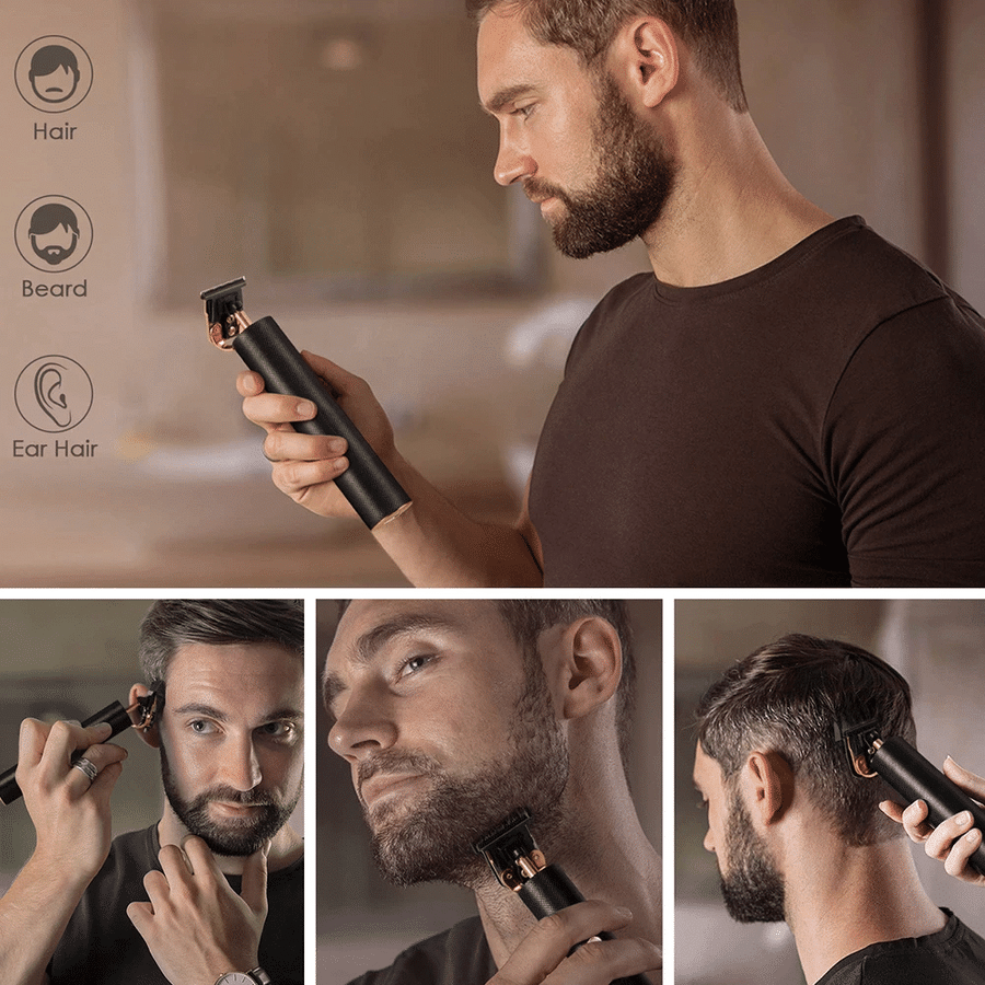 Compact rechargeable beard trimmer for men, ideal for travel and home use