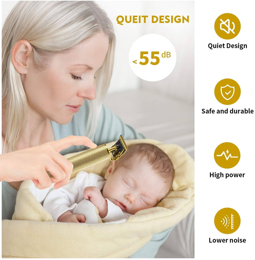 Close-up of rechargeable men's hair and beard trimmer cutting action