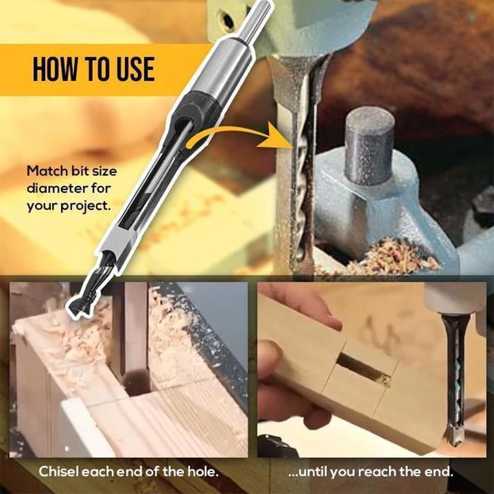High-quality woodworking chisel designed for mortising, transforming round holes into square openings.
