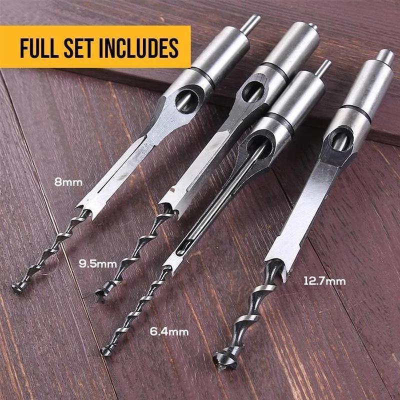 Durable hand tool accessory: square wood chisel for mortising drills, essential for construction tasks.