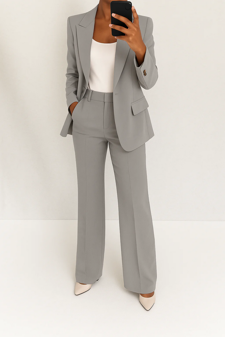 Tailored professional trouser set, matching a chic women's blazer, ideal for business & office wear.