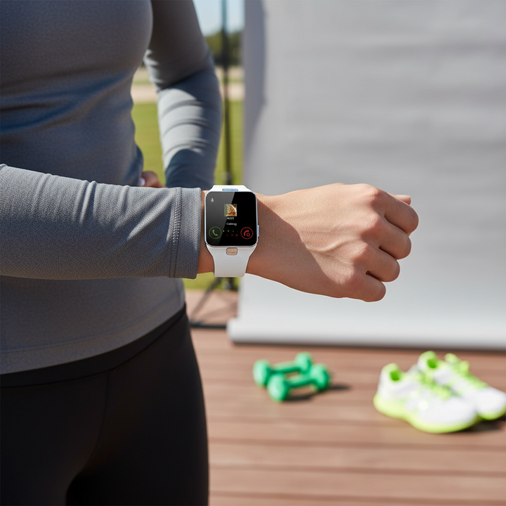 Pulseon Modern Smartwatch, unisex, rectangular display. Wearable tech for notifications, calls & fitness tracking.