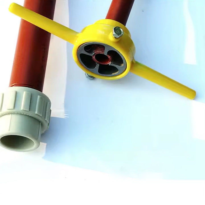 Hand holding a universal PVC pipe threading tool, demonstrating ease of use for DIY plumbing