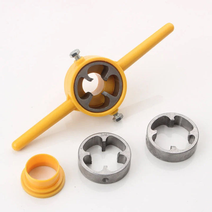 Comprehensive PVC plumbing tool kit, including threaders, handles, and die for home improvement