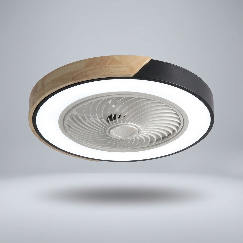 Sleek modern integrated LED ceiling fan with quiet motor and dimmable light, enhancing home decor.