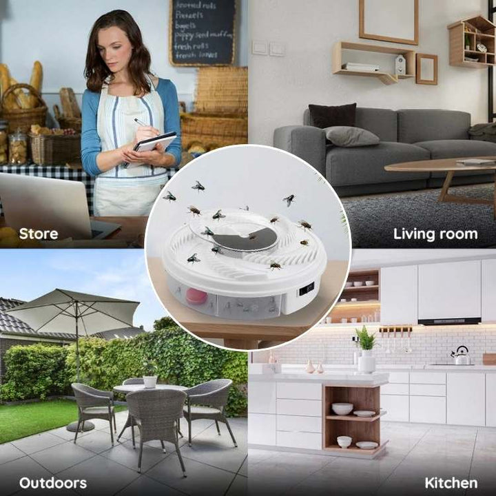 Eco-friendly USB insect trap. Quiet, chemical-free fly & pest control for home. Child-safe, pet-safe indoor/outdoor.