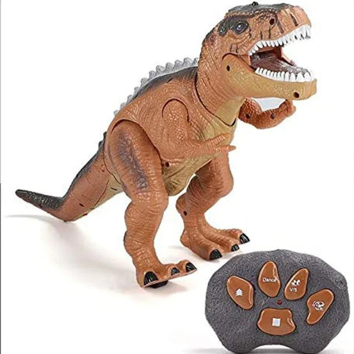 Side view of the walking remote control T-Rex dinosaur toy with vibrant LED lights & realistic roaring sound effects.