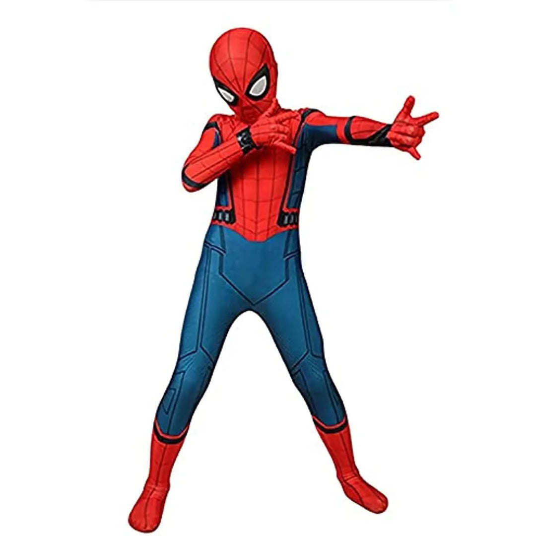 Kids' realistic red spandex superhero costume with mask, ideal for boys & girls aged 3-10 for role play fun.
