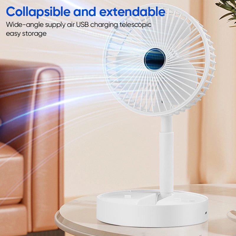 Portable fan with a stable base, preventing tipping during use.