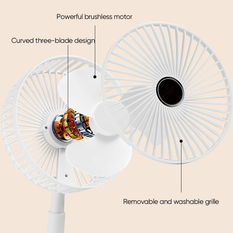 Rechargeable fan with USB charging port, perfect for desk and personal cooling.
