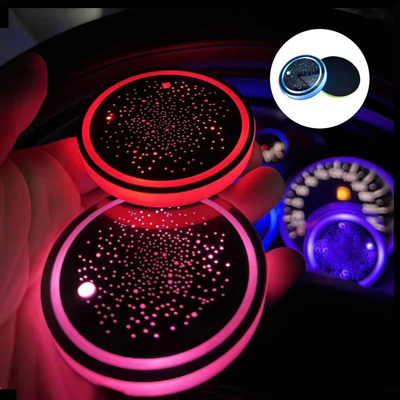 Rechargeable LED Car Cup Holder Coaster, colorful lighting, auto interior accent