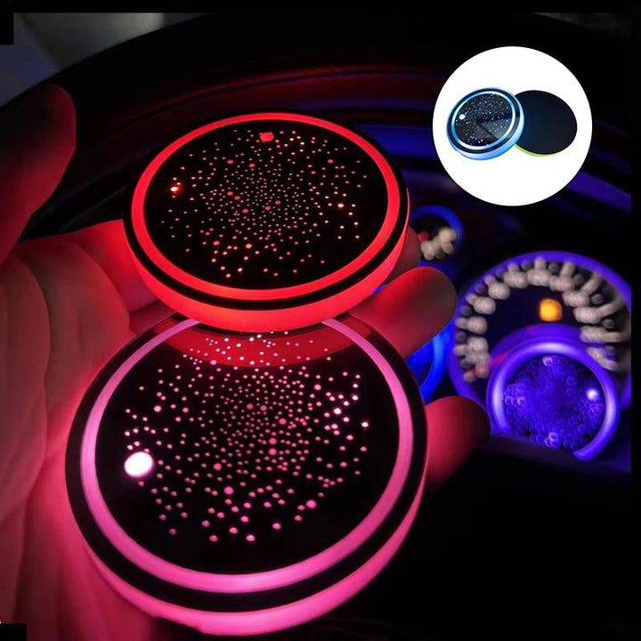 Rechargeable LED Car Cup Holder Coaster, colorful lighting, auto interior accent