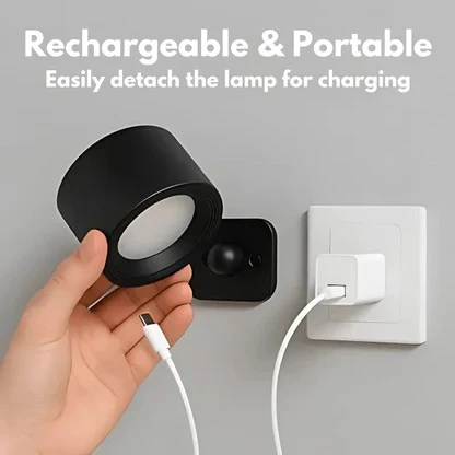 Adjustable reading lamp, rechargeable and magnetic, ideal for bedside or study.