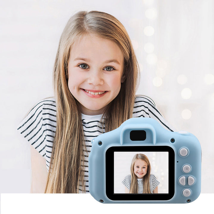 Blue kids' reusable mini digital camera, a durable and fun toy gadget for capturing memories.