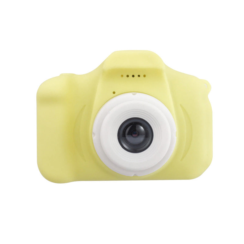 Close-up of the user interface on a kids' mini digital camera, showing simple icons for easy use.