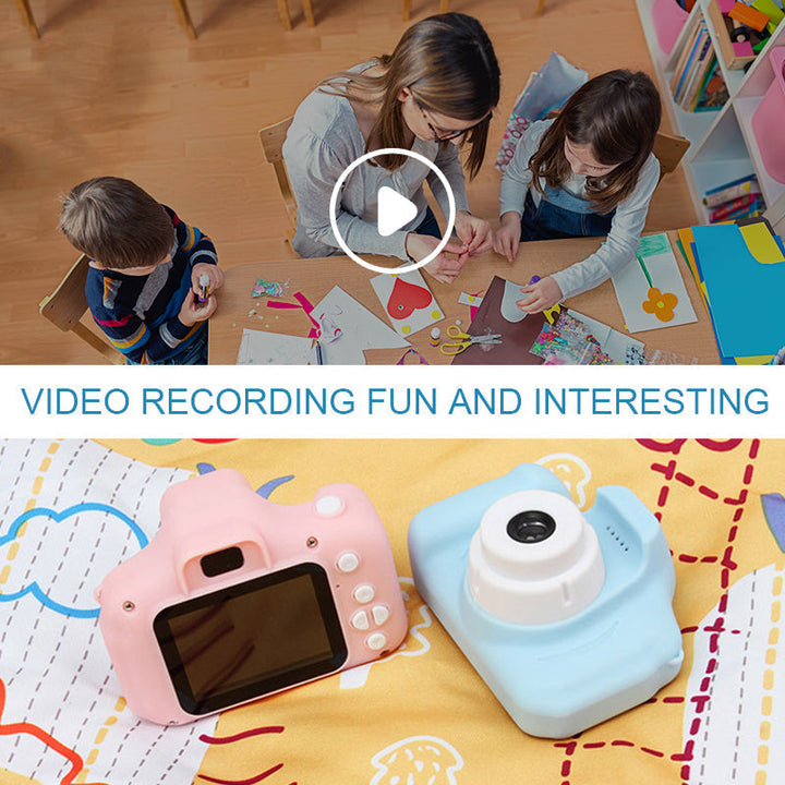Yellow retro-style mini digital camera designed for kids, offering a simple and engaging photo experience.