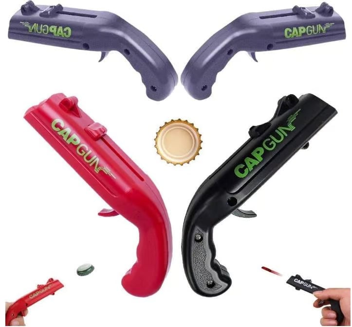 Black Novelty Cap Launcher Bottle Opener, sleek and fun, a great gift for men.