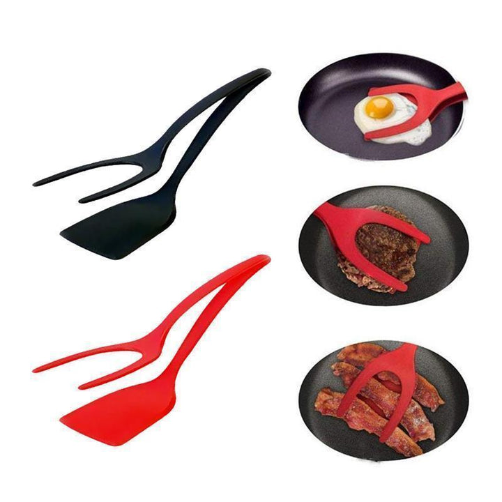 Red silicone spatula tongs, 2-in-1 kitchen tool for nonstick cooking, flipping, and serving food