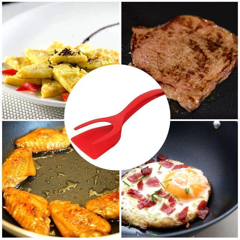 Non-scratch silicone spatula tongs, 2-in-1 kitchen cooking tool safe for all nonstick cookware