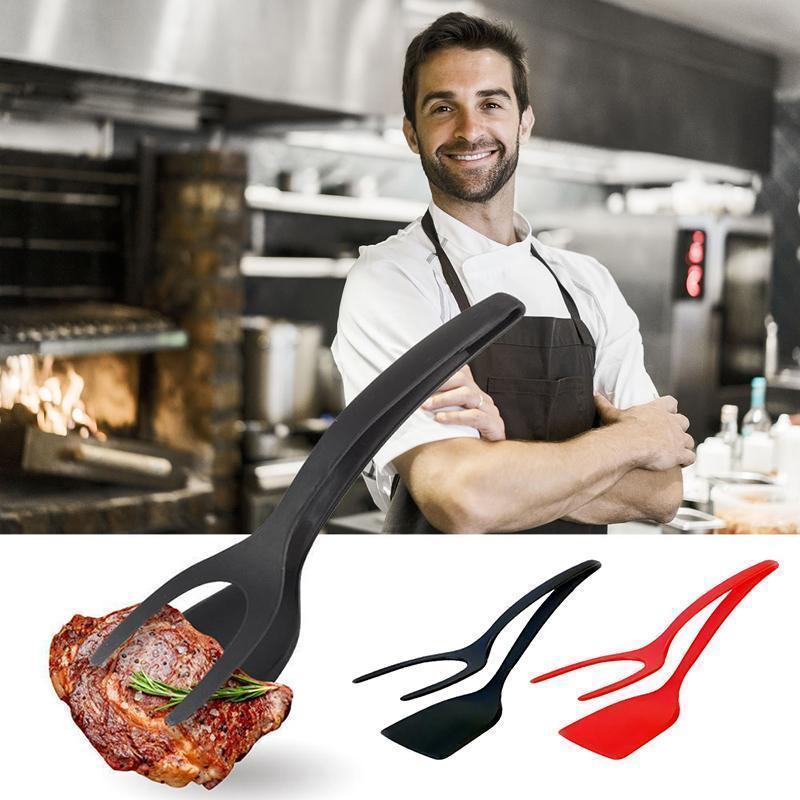 Blue 2-in-1 silicone spatula tongs, perfect kitchen cooking tool for delicate foods and cookware