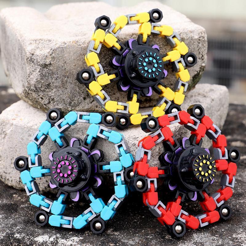 Red transforming robot fidget spinner for kids, stress relief toy & educational stackable fun
