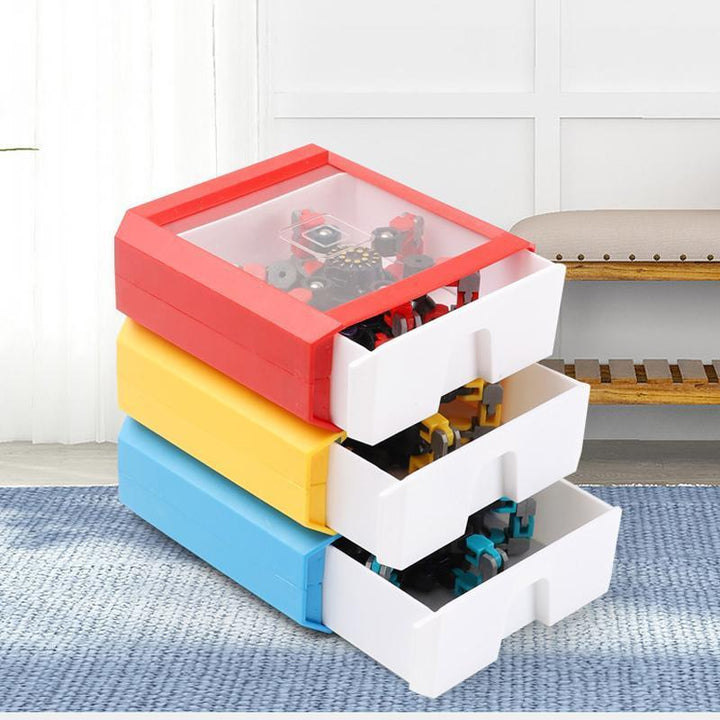 Set of colorful transforming robot fidget spinners, stackable play & stress relief for children