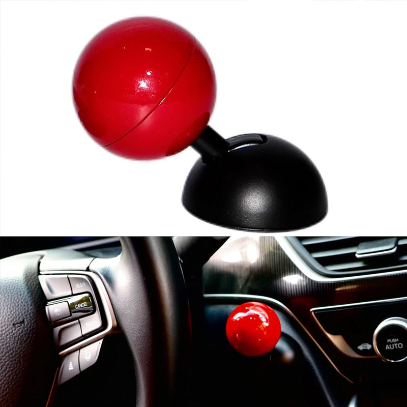 Close-up of universal joystick style button cover on car engine start button, auto decor