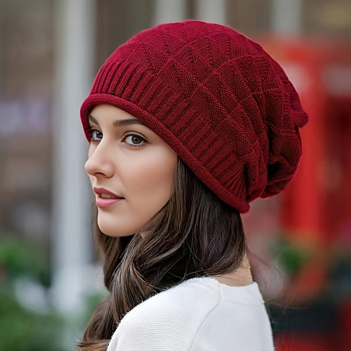 Soft acrylic stretch fit women's beanie, lightweight for spring/fall, everyday comfort.