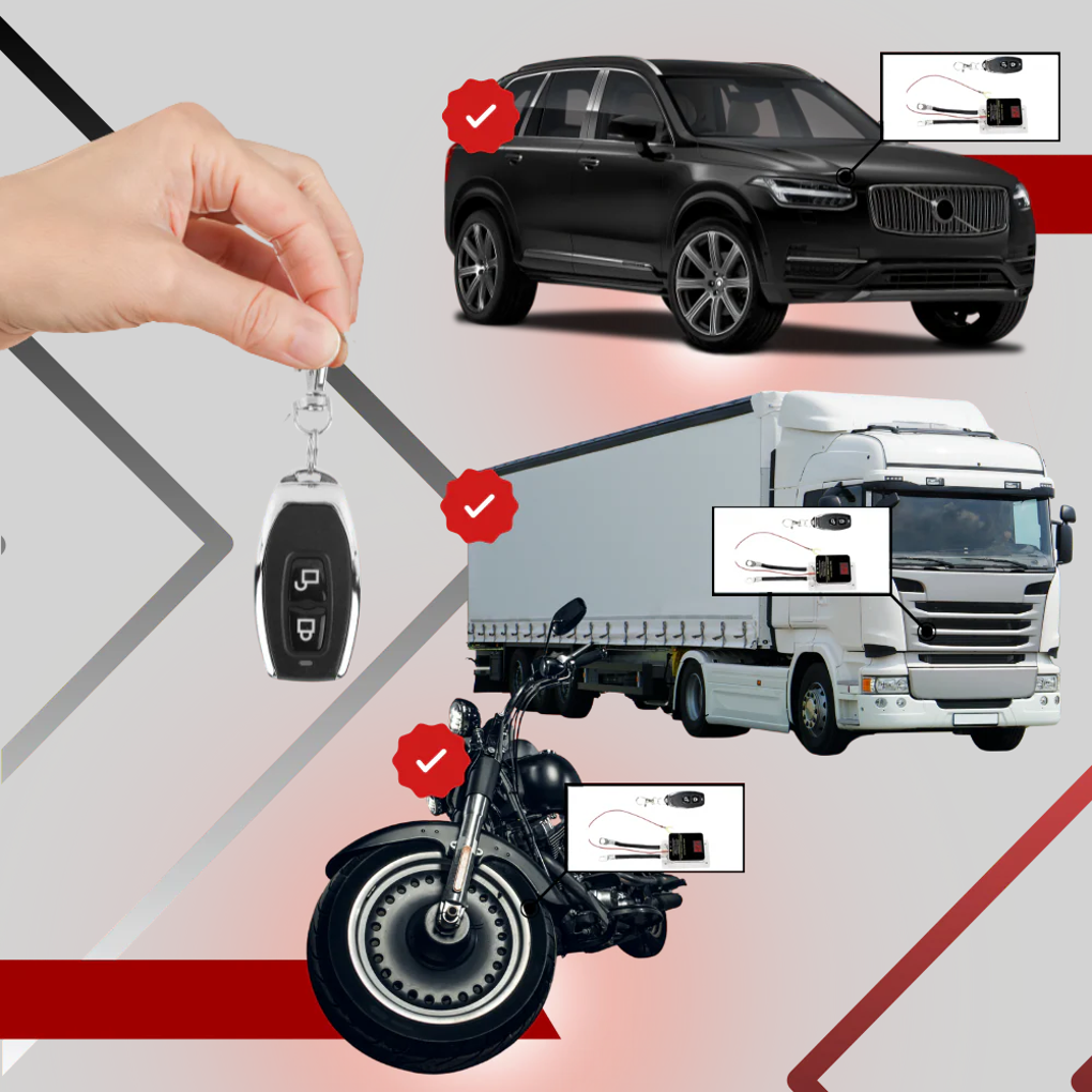 Car kill switch with remote control fob for anti-theft protection and quick battery cutoff.