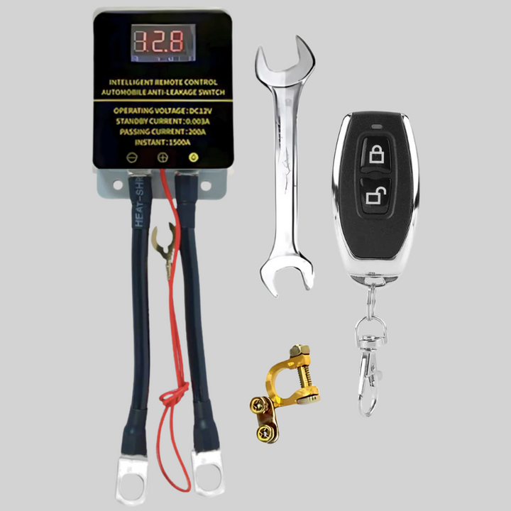 Remote power cut-off for vehicles. This battery disconnect system offers security and prevents parasitic battery drain.