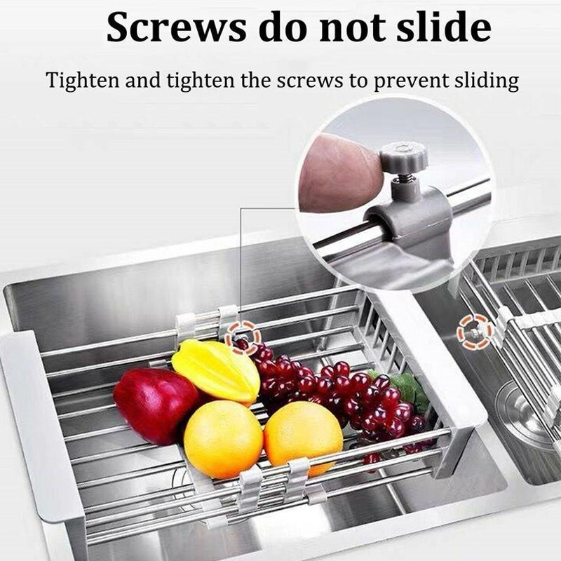 High-quality stainless steel retractable kitchen drainer rack, great for drying dishes, fruits, veg