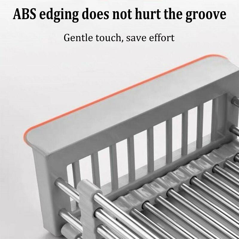 Durable retractable kitchen sink drainer rack, stainless steel, essential for tidy counters
