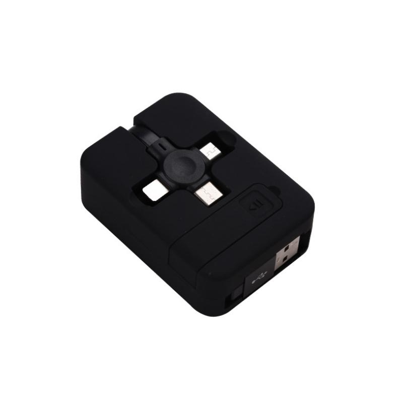 Phone accessory: space-saving retractable 3-in-1 charging cable for multiple devices.