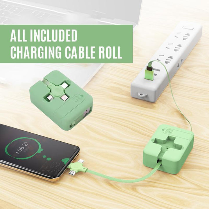 Portable retractable USB fast charger for phones, tablets & other tech gadgets, tangle-free.