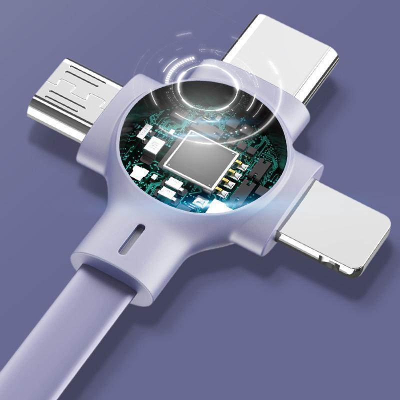 Close-up of the retractable mechanism of the multi-device USB charging cable.